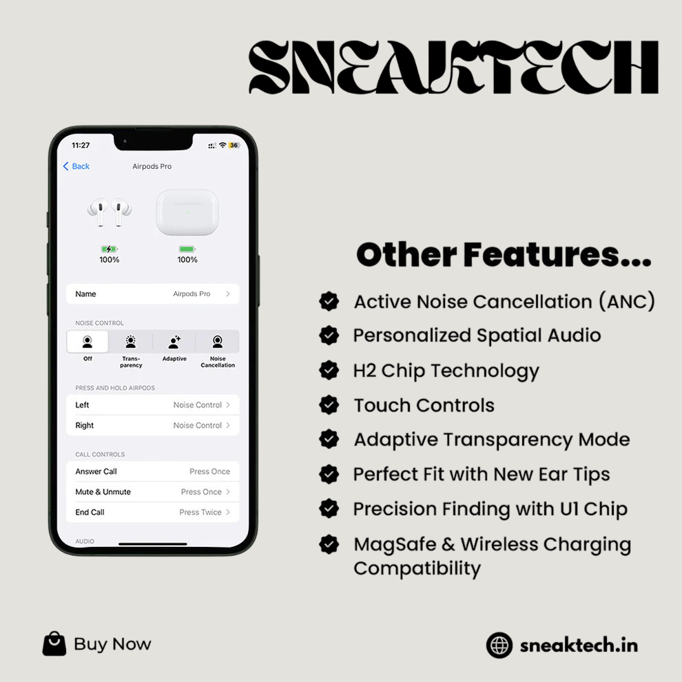 Sneaktech-Pods Pro 2 (8 months warranty) | Free Silicon Case | 7 days Return Policy | Transparent Packaging